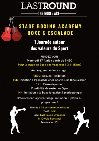 stage boxing academy 11-15 ans decouverte escalade et boxe