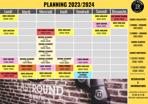 nouveau planning de cours rentrée septembre 2023